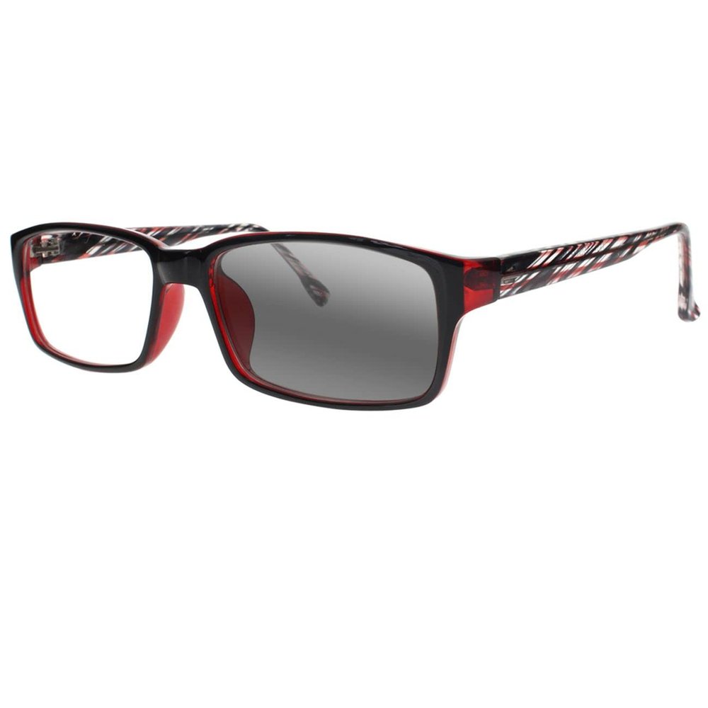 SightPerk Bifocal Photochromic Rectangular Frame Reading Glasses For Men Women Sunglasses Readers (Red, 2.5, x)