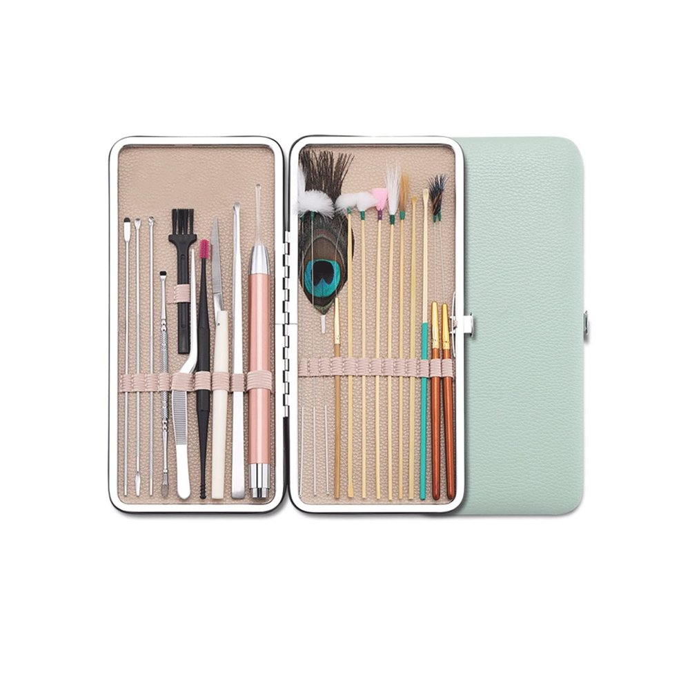 MENGKK Earwax Removal Ear Cleaning Tools Earwax Removal Kit Pick Set Remover Spoon Care Adult Earpick with LED Light(Green)