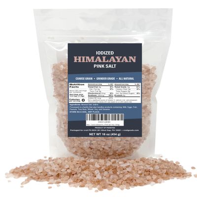 Coarse Iodized Himalayan Pink Salt All-Natural Grinder Grade Pink Sea Salt with Essential Iodine for Refills and Daily Cooking (16 oz Bag)