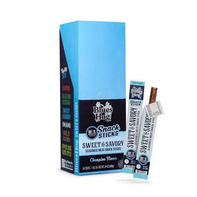 Blues Hog Sweet & Savory Seasoned Meat Snack Stick, Premium Beef & Pork Smoked Snack, Beef Jerky Sticks, High Protein Keto Snacks, Made in the USA (24ct, Sweet & Savory)
