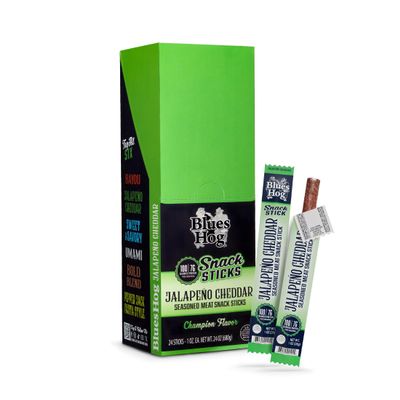 Blues Hog Jalapeo Cheddar Seasoned Meat Snack Stick, Spicy & Cheesy, Premium Beef & Pork Smoked Snack, Bold Jalapeo Cheddar Flavor Beef Jerky Sticks, High Protein Keto Snacks, Made in the USA, 1oz. 24-ct Carton