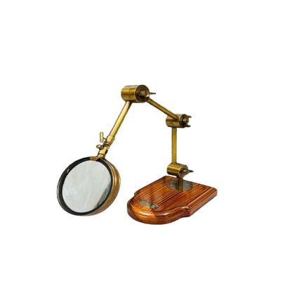 Vintage Brass Desk Magnifier Kelvin & Hughes London Style | Adjustable Antique Marine Magnifying Glass with Wooden Base | Luxury Office Desk Decor & Reading Lens