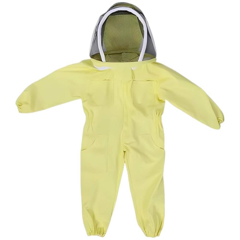 Kronabelle Full Body Protection Yellow Beekeeping Suit, Junior L Size with Ventilated Hood, Cotton Polyester Blend