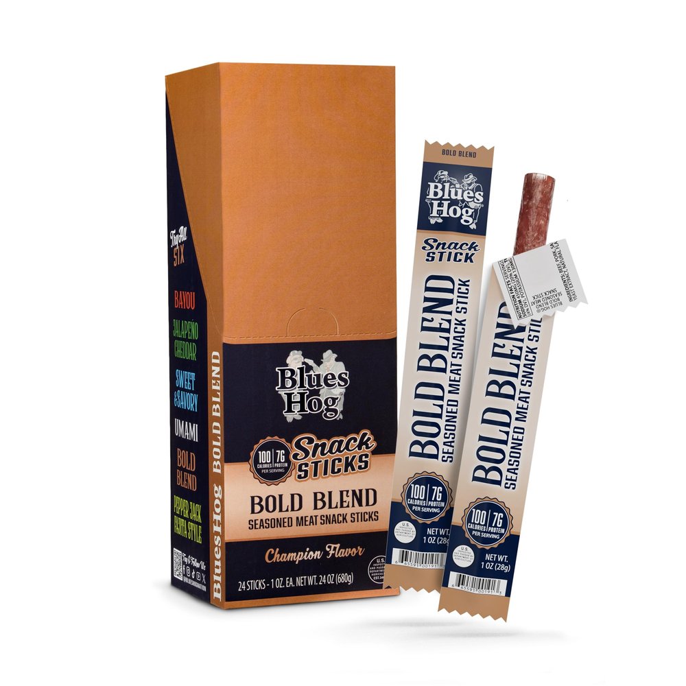 Blues Hog Bold Blend Seasoned Meat Snack Stick, Premium Beef & Pork Smoked Snack, Peppery Bold Flavor Beef Jerky Sticks, High Protein Keto Snacks, Made in the USA, 1oz. 24-ct Carton