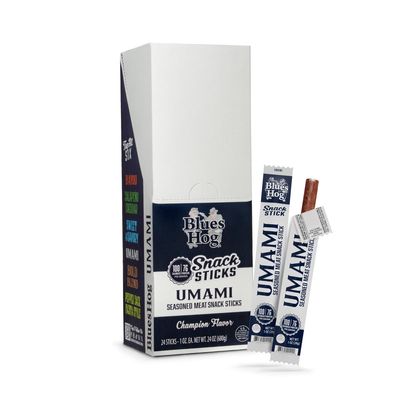 Blues Hog Umami Seasoned Meat Snack Stick, Truffle & Chop Flavor, Premium Beef & Pork Smoked Snack, Bold Steakhouse Umami Flavor Beef Jerky Sticks, High Protein Keto Snacks, Made in the USA, 1 oz. 24-ct Carton