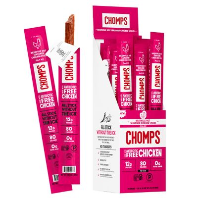 Chomps Nashville Hot Chicken Jerky Meat Snack Sticks 24-Pack - Keto, Paleo, Low Carb, Whole30 Approved, 12g Lean Meat Protein, Gluten Free, Antibiotic Free, Zero Sugar Food