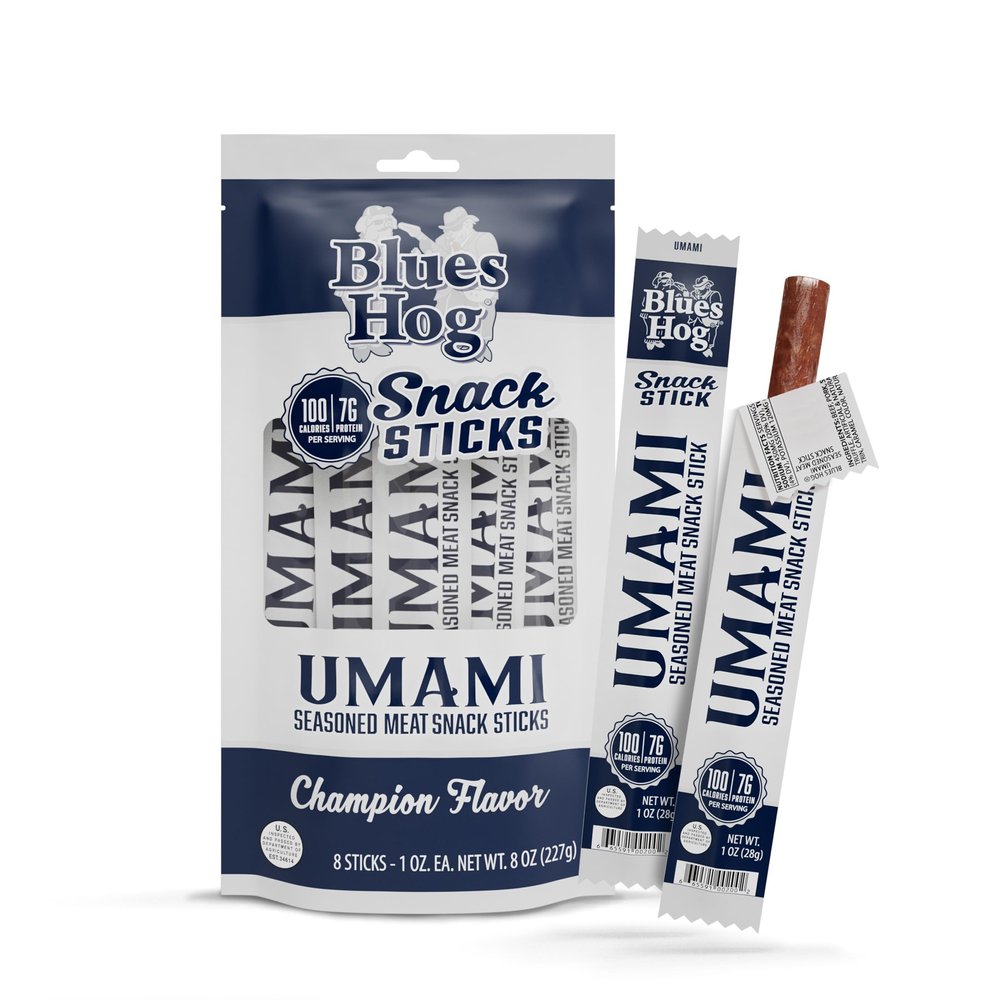 Blues Hog Umami Seasoned Meat Snack Stick, Truffle & Chop Flavor, Premium Beef & Pork Smoked Snack, Bold Steakhouse Umami Flavor Beef Jerky Sticks, High Protein Keto Snacks, Made in the USA, 1 oz. 8-ct Pouch