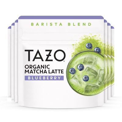 TAZO Organic Blueberry Matcha Latte, Barista Blend Matcha Powder, 10 Servings, CafQuality Matcha, Lightly Sweetened with Organic Sugar, Easy to Make, 3.5 oz Pouch (Pack of 9)