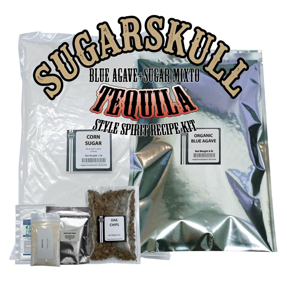 TAPCRAFT SUGARSKULL Tequila Style Recipe Kit 5 Gallon Mixto Agave Mash (Agave + Sugar Blend) Distillers Yeast, Nutrient & Oak Chips Included Home Fermentation Kit