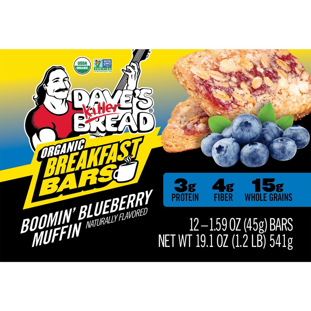 Dave's Killer Bread Boomin' Blueberry Muffin Naturally Flavored Organic Breakfast Bars, 12 Count
