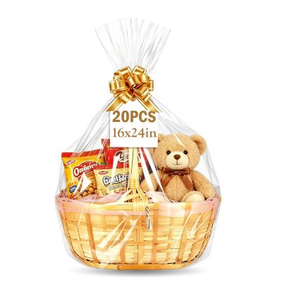20-Pack Large Clear Cellophane Bags 16x24" for Gift Baskets, Wine Raffles
