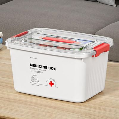 10QT White/Clear Medicine Storage Box Organizer with Detachable Tray,Portable First Aid Bin Thickened Plastic Emergency Container Chest,Multipurpose Travel Medical Case (White,11.428.276.3inch)