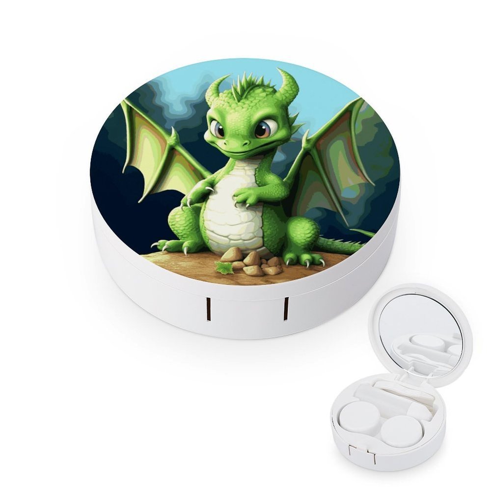 BTCOWZRV Dragon Cute Contact Lens Case with Mirror, Portable Contact Lens Box with Solution Bottle, Glasses Travel Holder with Tweezers, Contact Case Storage for Women Men