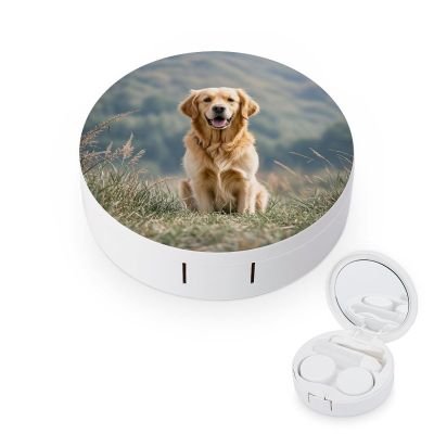 BTCOWZRV Golden Retriever Dog Contact Lens Case with Mirror, Portable Contact Lens Box with Solution Bottle, Glasses Travel Holder with Tweezers, Contact Case Storage for Women Men