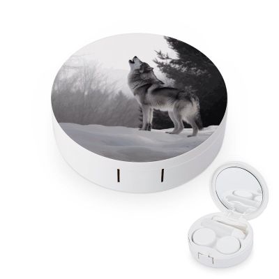BTCOWZRV Howling Wolf Contact Lens Case with Mirror, Portable Contact Lens Box with Solution Bottle, Glasses Travel Holder with Tweezers, Contact Case Storage for Women Men