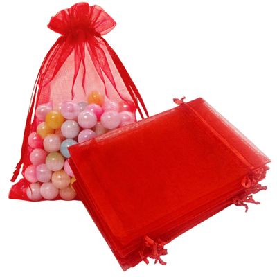 KLLPNW Set of 50 Organza Drawstring Gift Wrap Bags 5x7 inch Red for Jewelry,Candy,Bridesmaid Gift,Sheer Fabric Mesh Sachet for Baby Shower,Christmas,Party Favors,Bridal Shower,Birthday,Rustic Wedding