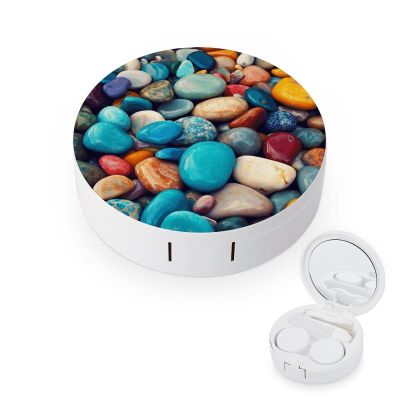 BTCOWZRV Colored Stones Contact Lens Case with Mirror, Portable Contact Lens Box with Solution Bottle, Glasses Travel Holder with Tweezers, Contact Case Storage for Women Men