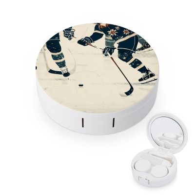 BTCOWZRV Ice Hockey Pattern Contact Lens Case with Mirror, Portable Contact Lens Box with Solution Bottle, Glasses Travel Holder with Tweezers, Contact Case Storage for Women Men
