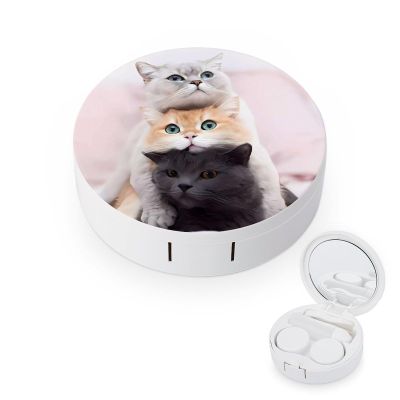 BTCOWZRV Cats Contact Lens Case with Mirror, Portable Contact Lens Box with Solution Bottle, Glasses Travel Holder with Tweezers, Contact Case Storage for Women Men