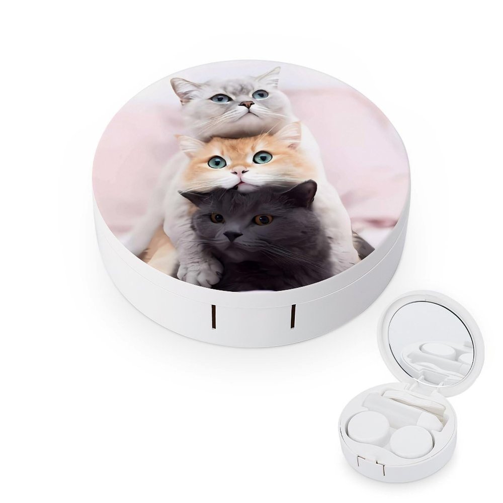 BTCOWZRV Cats Contact Lens Case with Mirror, Portable Contact Lens Box with Solution Bottle, Glasses Travel Holder with Tweezers, Contact Case Storage for Women Men