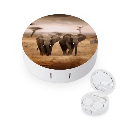 BTCOWZRV Wild Animals Elephants Contact Lens Case with Mirror, Portable Contact Lens Box with Solution Bottle, Glasses Travel Holder with Tweezers, Contact Case Storage for Women Men