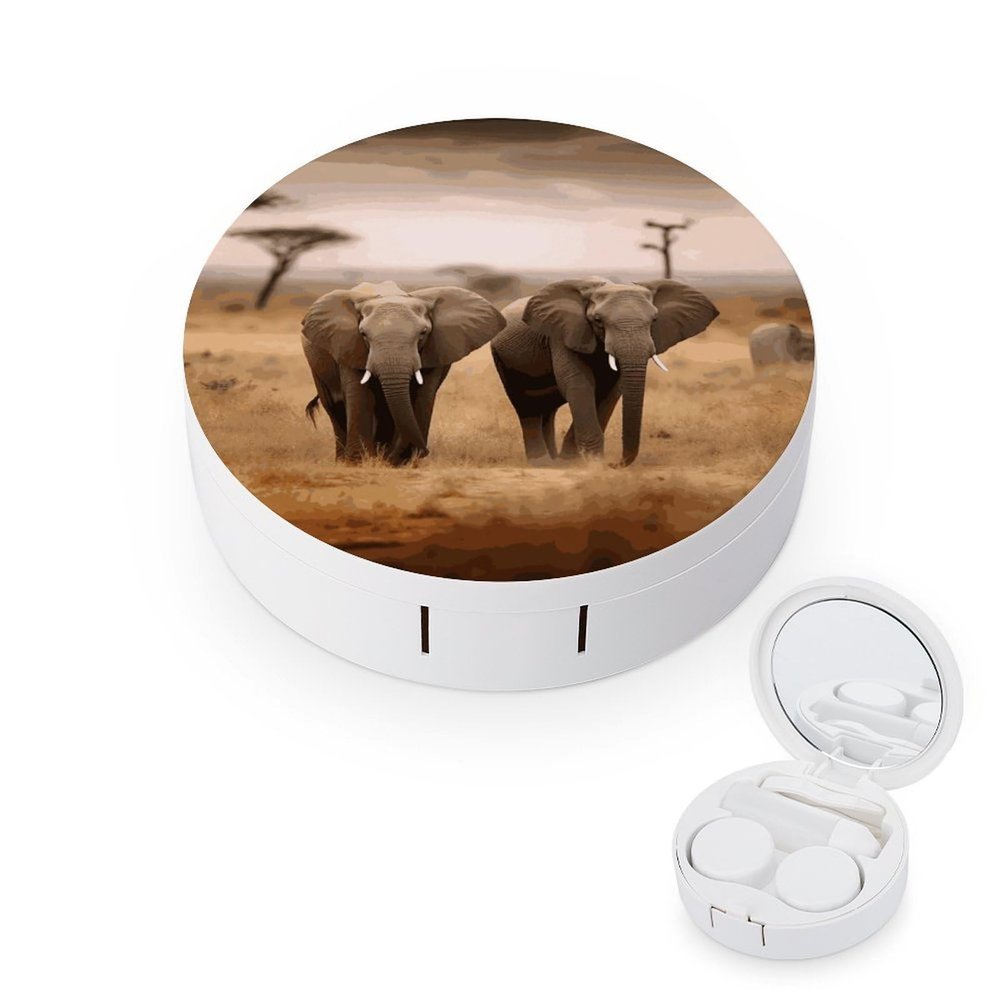 BTCOWZRV Wild Animals Elephants Contact Lens Case with Mirror, Portable Contact Lens Box with Solution Bottle, Glasses Travel Holder with Tweezers, Contact Case Storage for Women Men