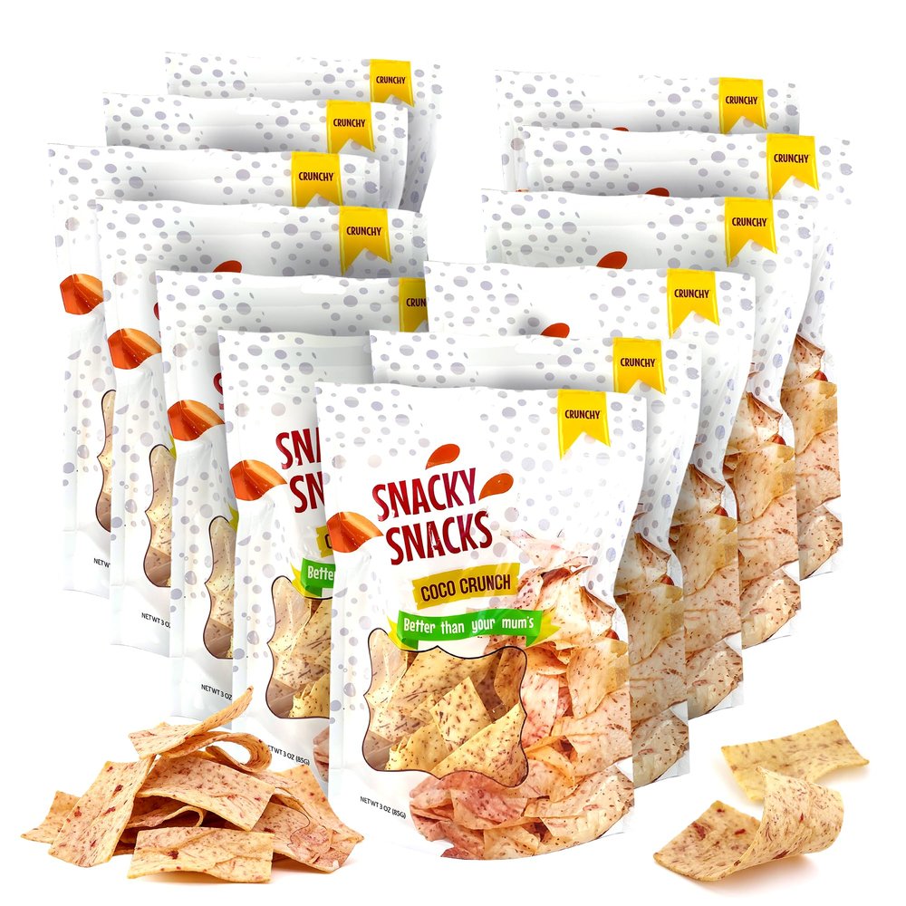 Coco Crunch - Crispy Cocoyam Chips Mini Snacks for Adults, Savory Crunchy Vegetable Chips, Light & Crispy Party Taro Snacks For Movie Nights, Sharing & Road Trips (12 Pack, COCO CRUNCH)