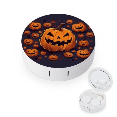 BTCOWZRV Halloween Pumpkin Contact Lens Case with Mirror, Portable Contact Lens Box with Solution Bottle, Glasses Travel Holder with Tweezers, Contact Case Storage for Women Men