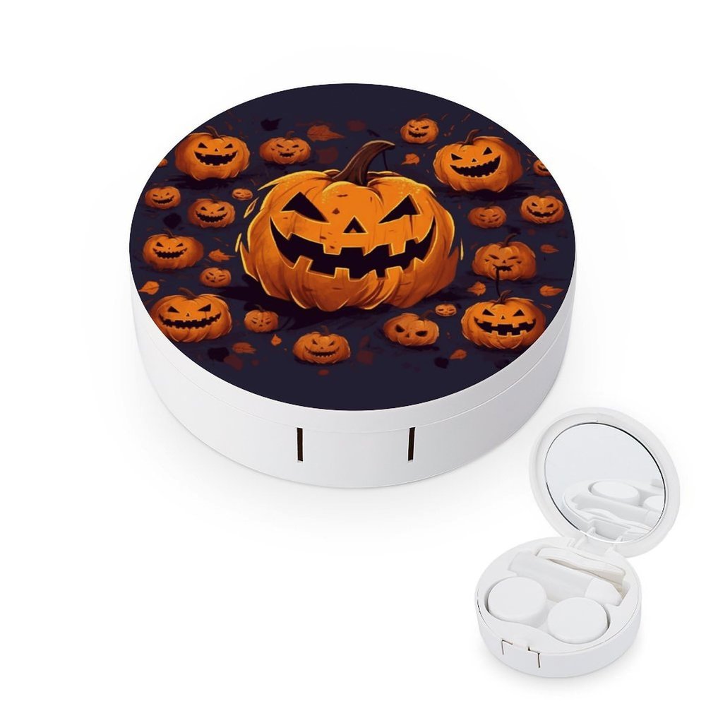 BTCOWZRV Halloween Pumpkin Contact Lens Case with Mirror, Portable Contact Lens Box with Solution Bottle, Glasses Travel Holder with Tweezers, Contact Case Storage for Women Men