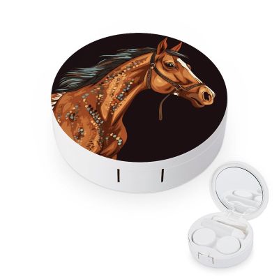 BTCOWZRV Brown Horse Contact Lens Case with Mirror, Portable Contact Lens Box with Solution Bottle, Glasses Travel Holder with Tweezers, Contact Case Storage for Women Men