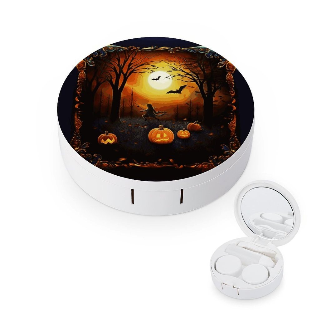 BTCOWZRV Halloween Party Contact Lens Case with Mirror, Portable Contact Lens Box with Solution Bottle, Glasses Travel Holder with Tweezers, Contact Case Storage for Women Men