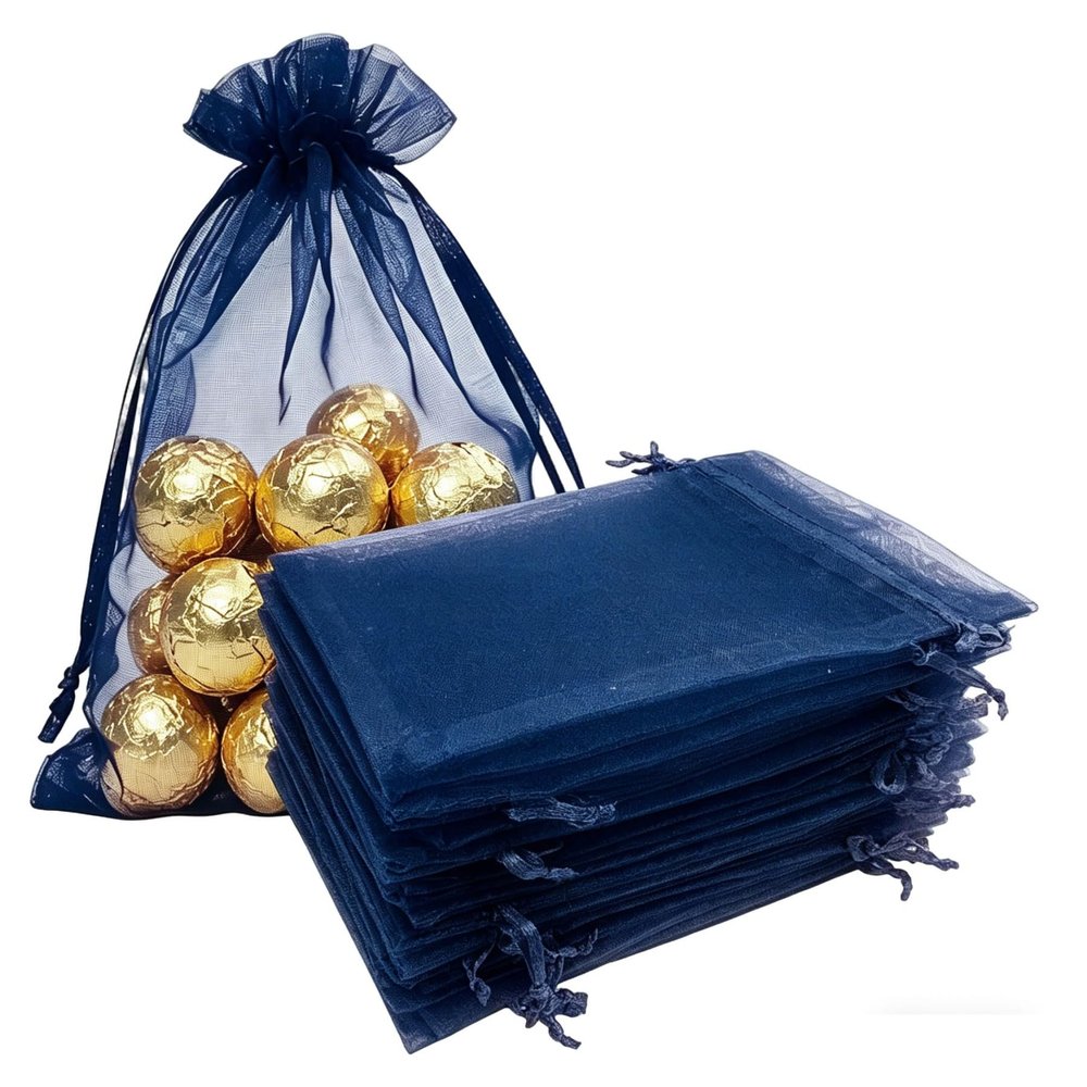 TICBRY 100 Count Organza Gift Bags with Satin Drawstrings 4x6 inch Navy Blue for Baby Shower,Christmas,Wedding,Party Favors,Birthday,Bridal Shower,Sheer Fabric Mesh Rope Tea Sachet for Candy,Jewelry