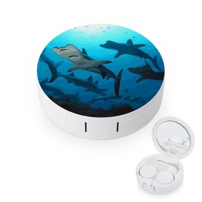BTCOWZRV Hammerhead Sharks Contact Lens Case with Mirror, Portable Contact Lens Box with Solution Bottle, Glasses Travel Holder with Tweezers, Contact Case Storage for Women Men