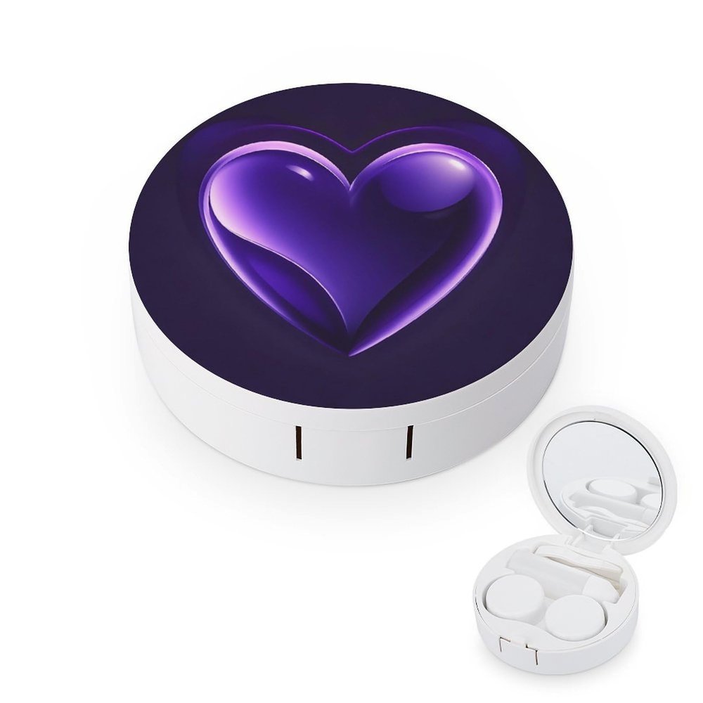 BTCOWZRV Purple Love Contact Lens Case with Mirror, Portable Contact Lens Box with Solution Bottle, Glasses Travel Holder with Tweezers, Contact Case Storage for Women Men