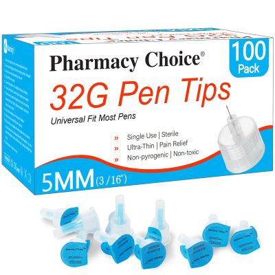 Pen Tips 32G x 5mm(3/16") Universal Fit, SterileUltra-Thin Wall Technology. Comfortable and Precise100 Count