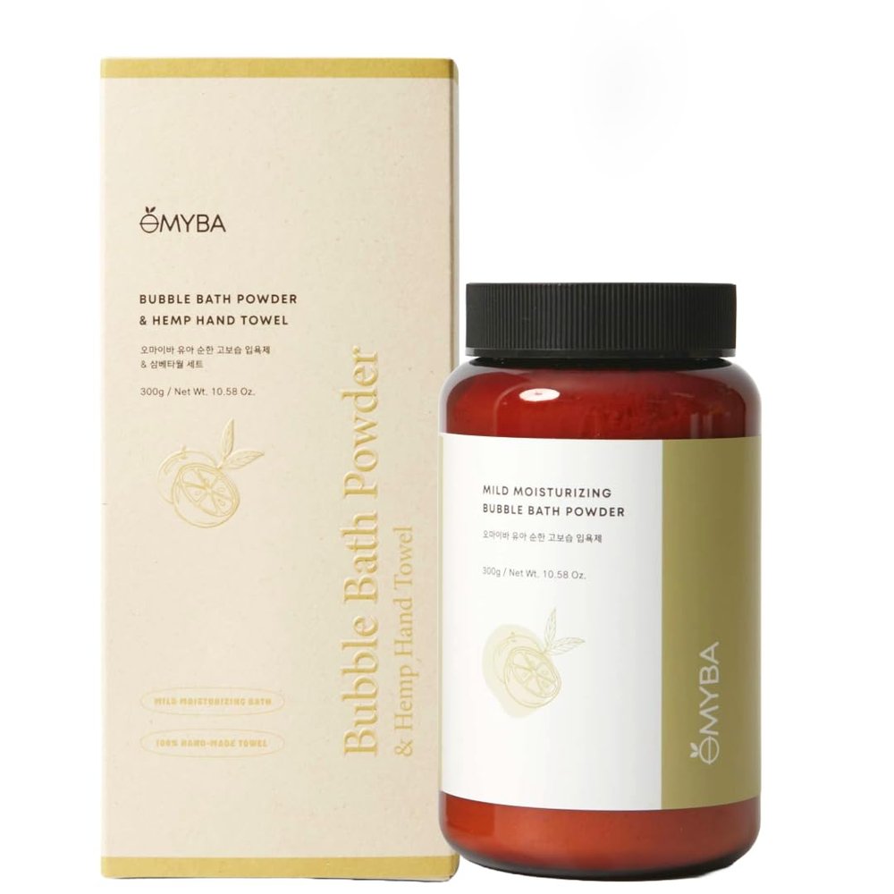 OMYBA Baby Powder Bubble Bath Gentle Foaming Baby Bath Powder, Daily Bubble Bath for Kids, 300g, Made in Korea, with Trifoliate Orange Extract