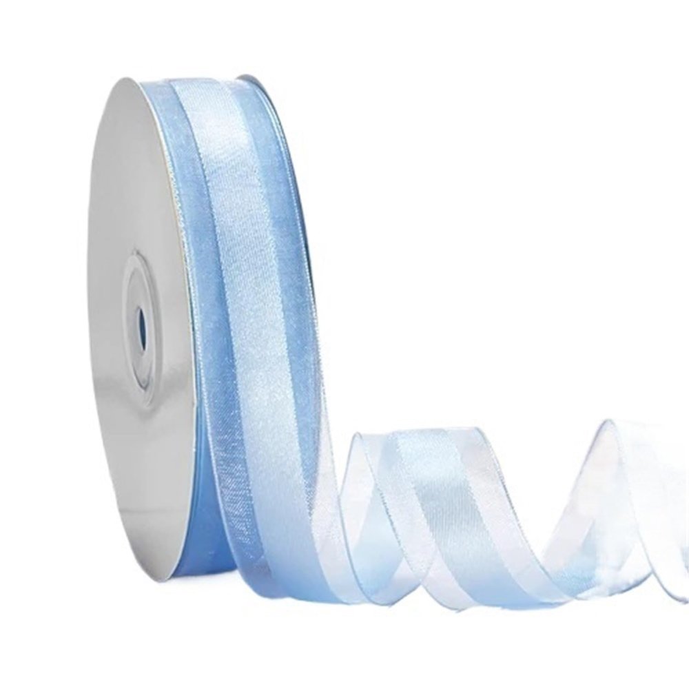 Listones para Flores Eternas 4 Rolls 25mm (50 Yards/roll) Double Phnom Penh Organza Ribbon Wholesale Gift Wrapping Decoration Christmas Silk Ribbons Chiffon Fabric(Light Blue)