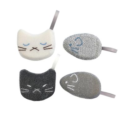 Cute Cat & Mouse Scrub Sponges, Durable Nylon Filament Surface with High-Density Sponge for Household Cleaning, Thick High-Density Sponge, Fast Foaming, Quick-Dry Kitchen Sponges, 4 PCS
