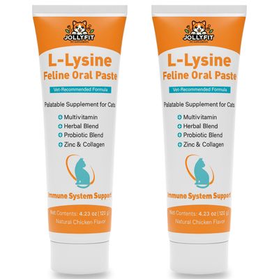(2 Pack) L-Lysine for Cats Oral Paste Immune & Respiratory Support for Felines with Collagen, Zinc, Multivitamins & Probiotics Natural Chicken Flavor, 4.23 oz (120g) (2)