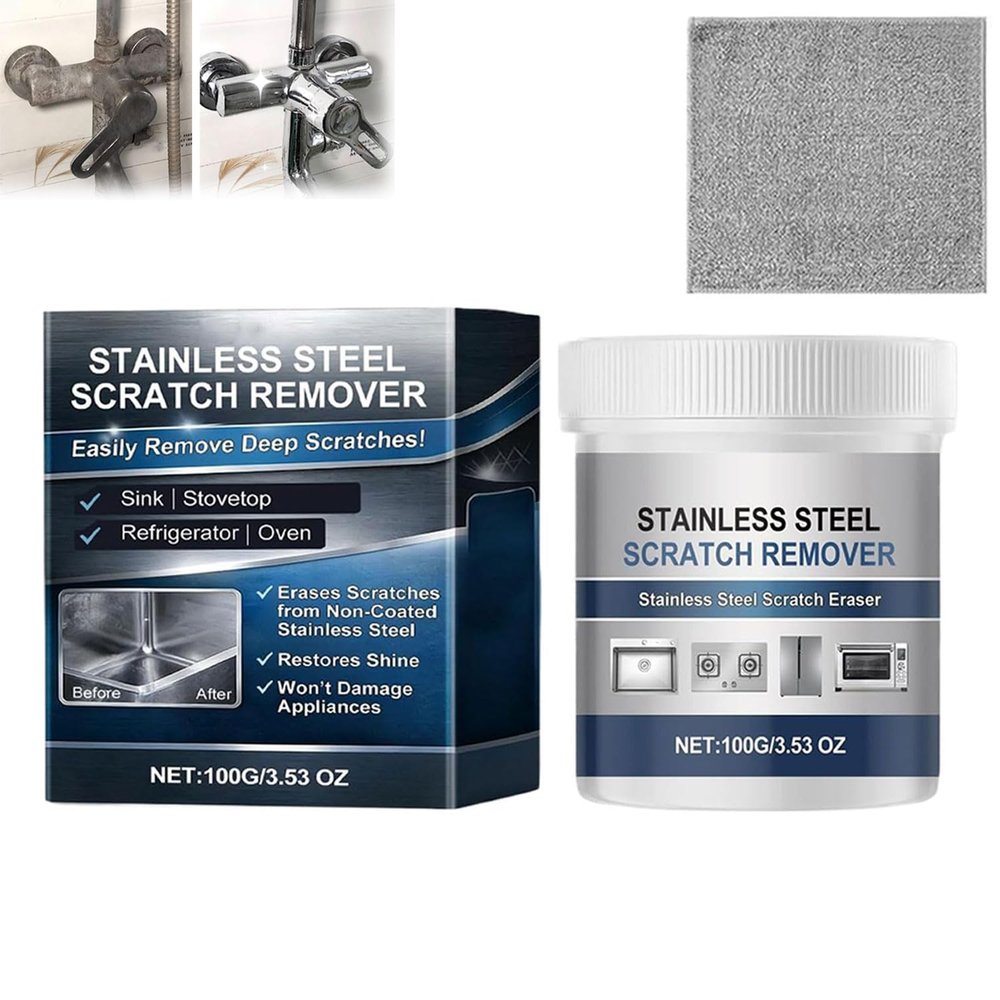 OKLJ Stainless Steel Scratch Remover Kit, Stainless Sink Restorer, All-Purpose Restorer Rust Remover, Multi-purpose Stainles Steel Scratch Removers Paste for Kitchen,Oven,Appliances,Sink,Cook (1pcs)