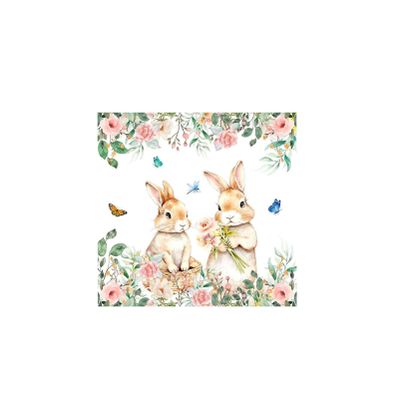20 Pieces Easter Napkins, Disposable Cute Rabbit Napkins, 6.506.50 Inches Spring Flower Easter Bunny And Carrot Paper Decorative Napkin for Easter Spring Holiday Birthday Party Home (white)