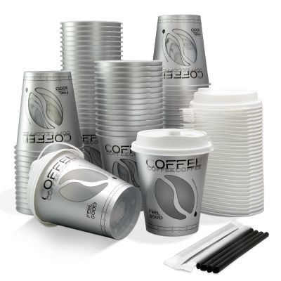 12 oz Clear Disposable Plastic Cups with Lids and Straws, 100 Pack, BPA-Free, for Iced Coffee, Cold Drinks, Boba Tea, Milktea (Silver)