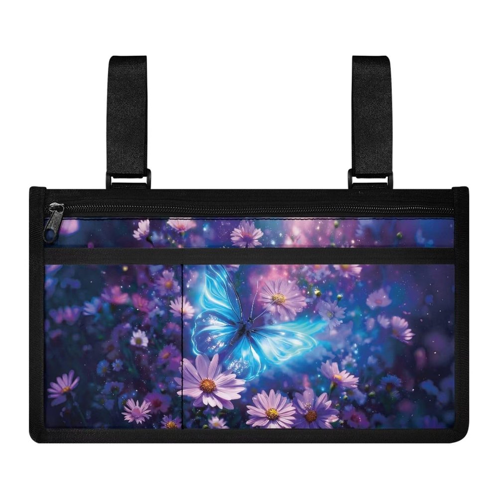 Yzaoxia Butterfly Wheelchair Bags Daisy Flower Wheelchair Armrest Side Bag Walker Bag for Folding Walker Wheel Chair Accessories Adults Bag for Walker Drive Walker Accessories Tote Bag