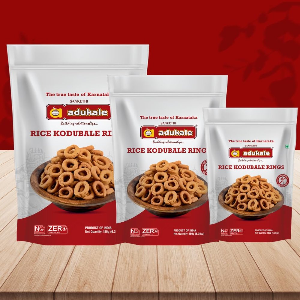 Adukale Rice Kodubale Rings 180g Pack of 3 -Crispy & Traditional South Indian Snack