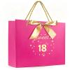 FUNCANDLE Rose Pink 13" Sweet 18th Birthday Gift Bags with Greeting Handles and Ribbon Present Bags,Perfect for Girls 18th Year Old Birthday Party Wrapping Bag Celebrating Anniversaries view 1