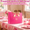 FUNCANDLE Rose Pink 13" Sweet 18th Birthday Gift Bags with Greeting Handles and Ribbon Present Bags,Perfect for Girls 18th Year Old Birthday Party Wrapping Bag Celebrating Anniversaries view 3
