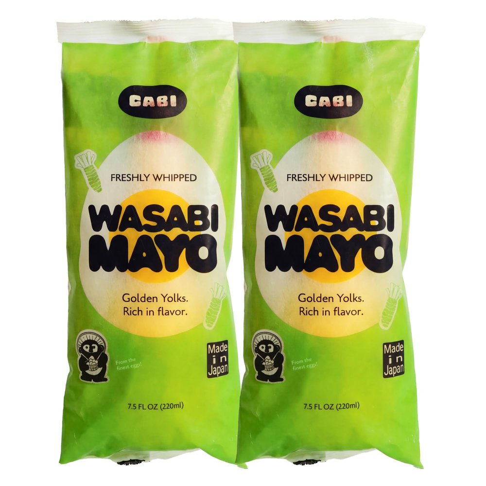 Cabi Spicy Wasabi Mayo (2-Pack) Freshly Whipped w/Clean Ingredients - Authentic Wasabi, Cage-Free Golden Egg Yolk & Rice Bran Oil Sandwich, Sushi, Burger, Vegetable Dip Squeeze Bottle Mayonnaise