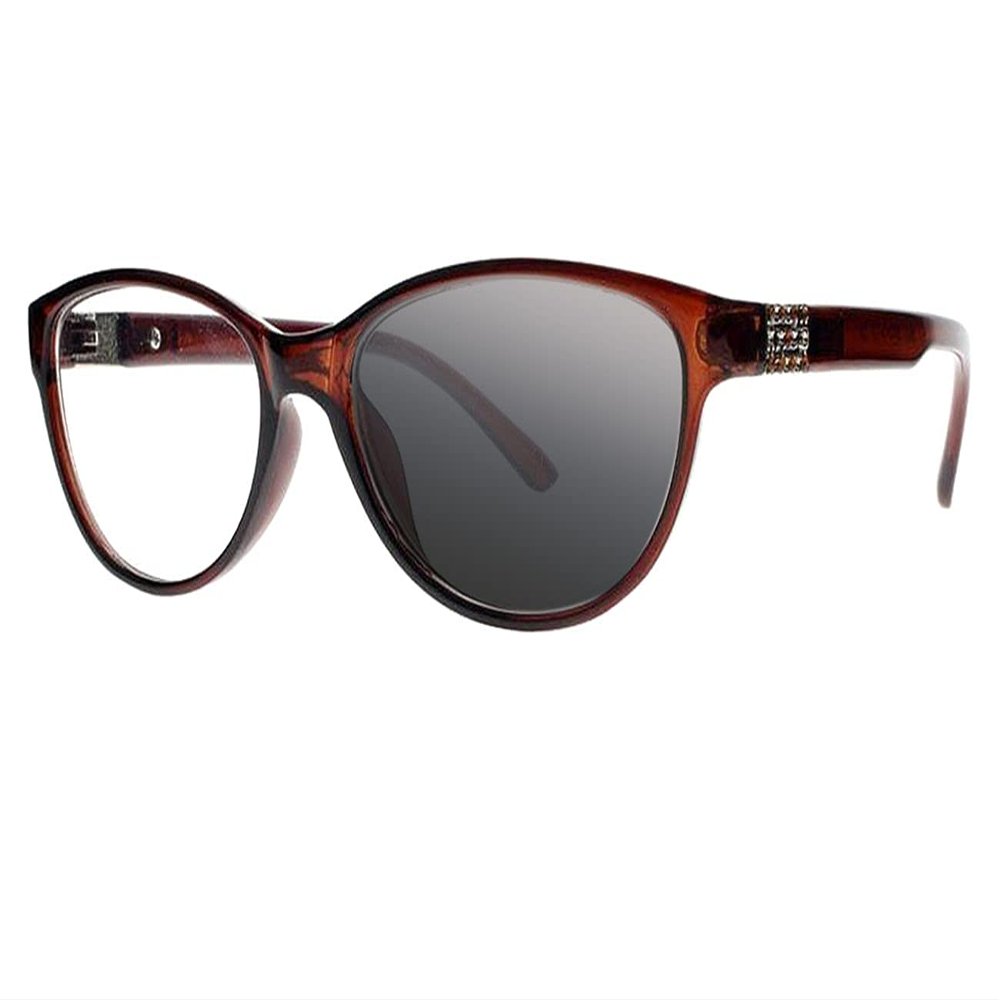 SightPerk Women Cat Eye Transition Photochromic Bifocal Rhinestones Readers Reading Glasses Sun Reader (Brown, 1.5, x)