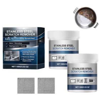 Stainless Steel Scratch Remover Kit, Multi-purpose Stainless Steel Scratch Remover Paste for Kitchen, All-Purpose Metal Restorer for Oven, Appliances, Sink, Cookware (2pcs)