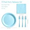 PYAILI 72 Pcs Paper Plates and Napkins Set - Light Blue Disposable Party Dinnerware Includes Paper Plates, Napkins, Forks Decorations for Birthdays and Weddings, Serves 24 view 2